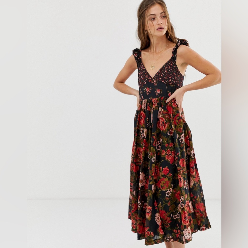 Free People Love You floral print midi dress size M